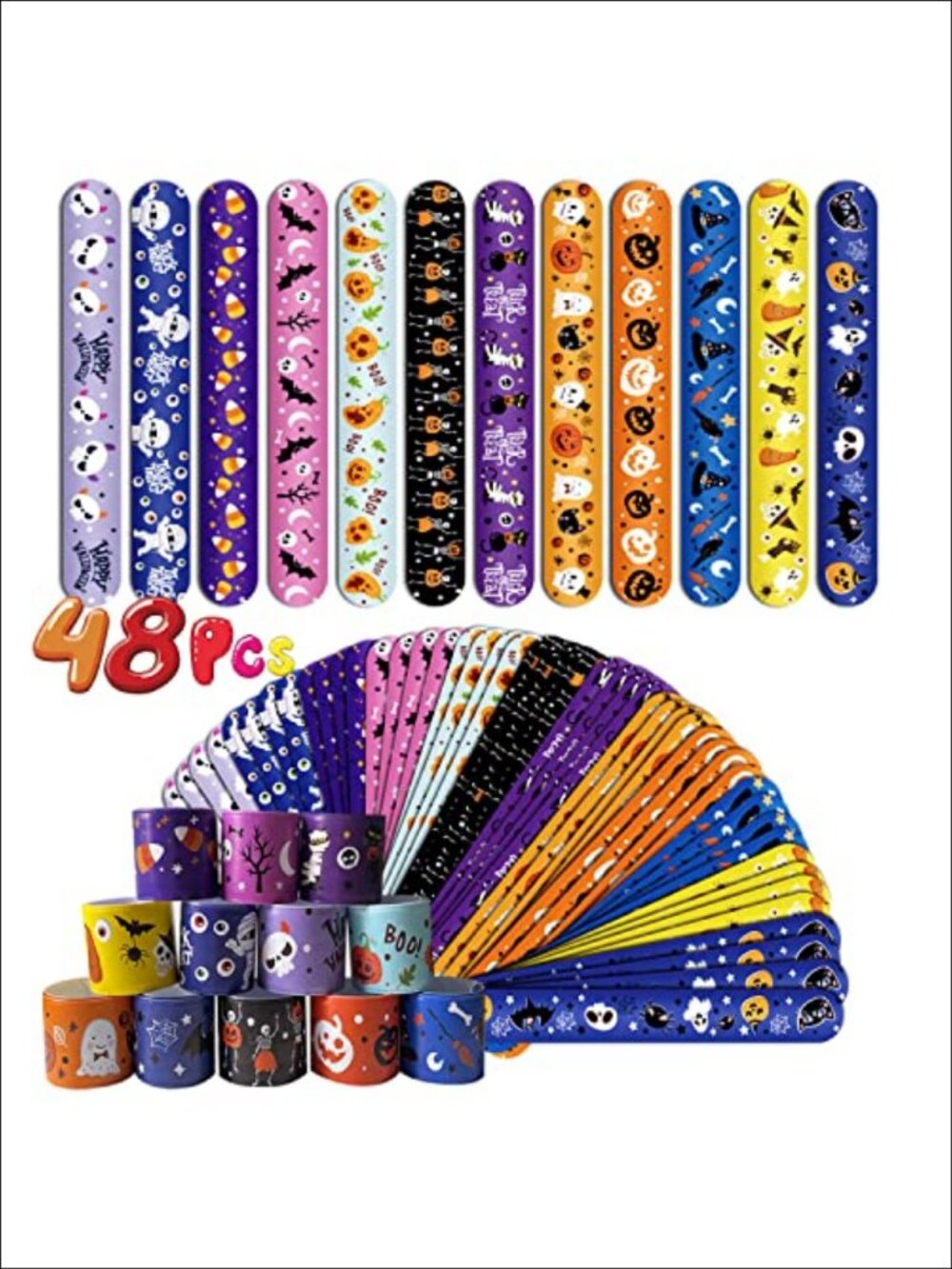 Halloween Slap Bracelets 48pc PVC Metal Kids Party Favors